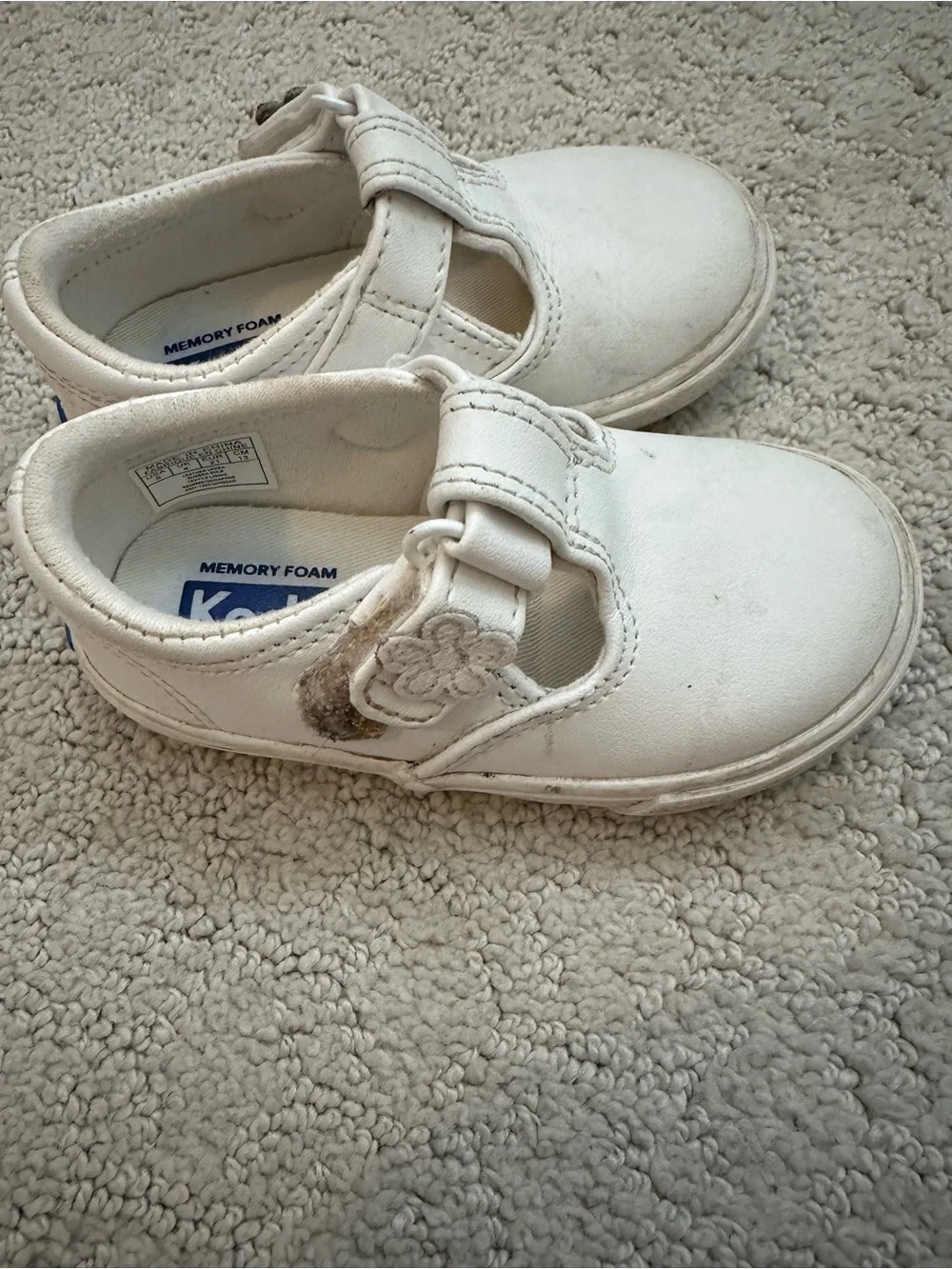 Keds White Kids Memory Foam T-Strap Shoes